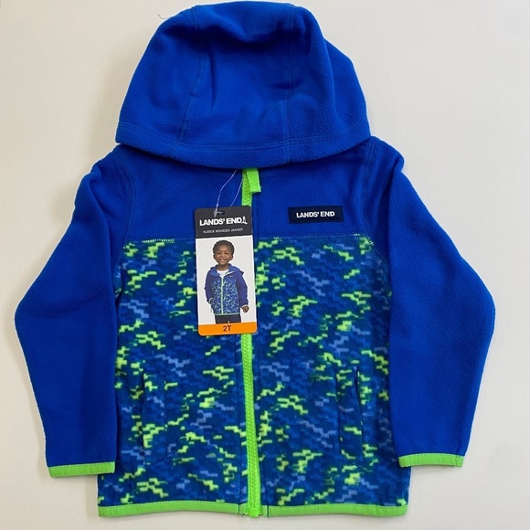 Lands' End Fleece Full Zip Hooded Jacket, Blue/Green, 2T, NWT - Picture 3 of 10